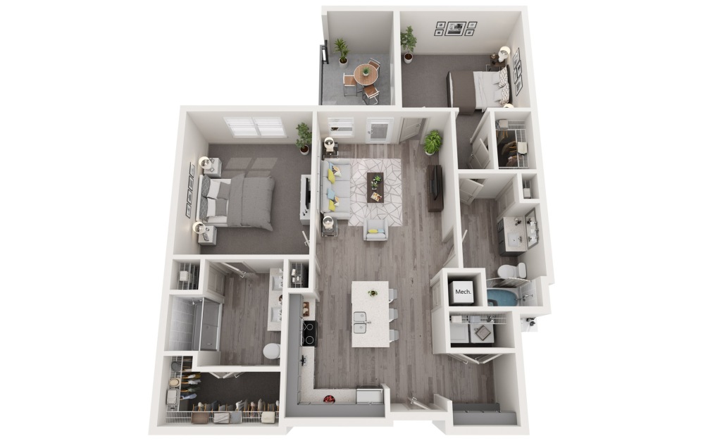 B3 – Magnolia - 2 bedroom floorplan layout with 2 bathrooms and 1151 square feet